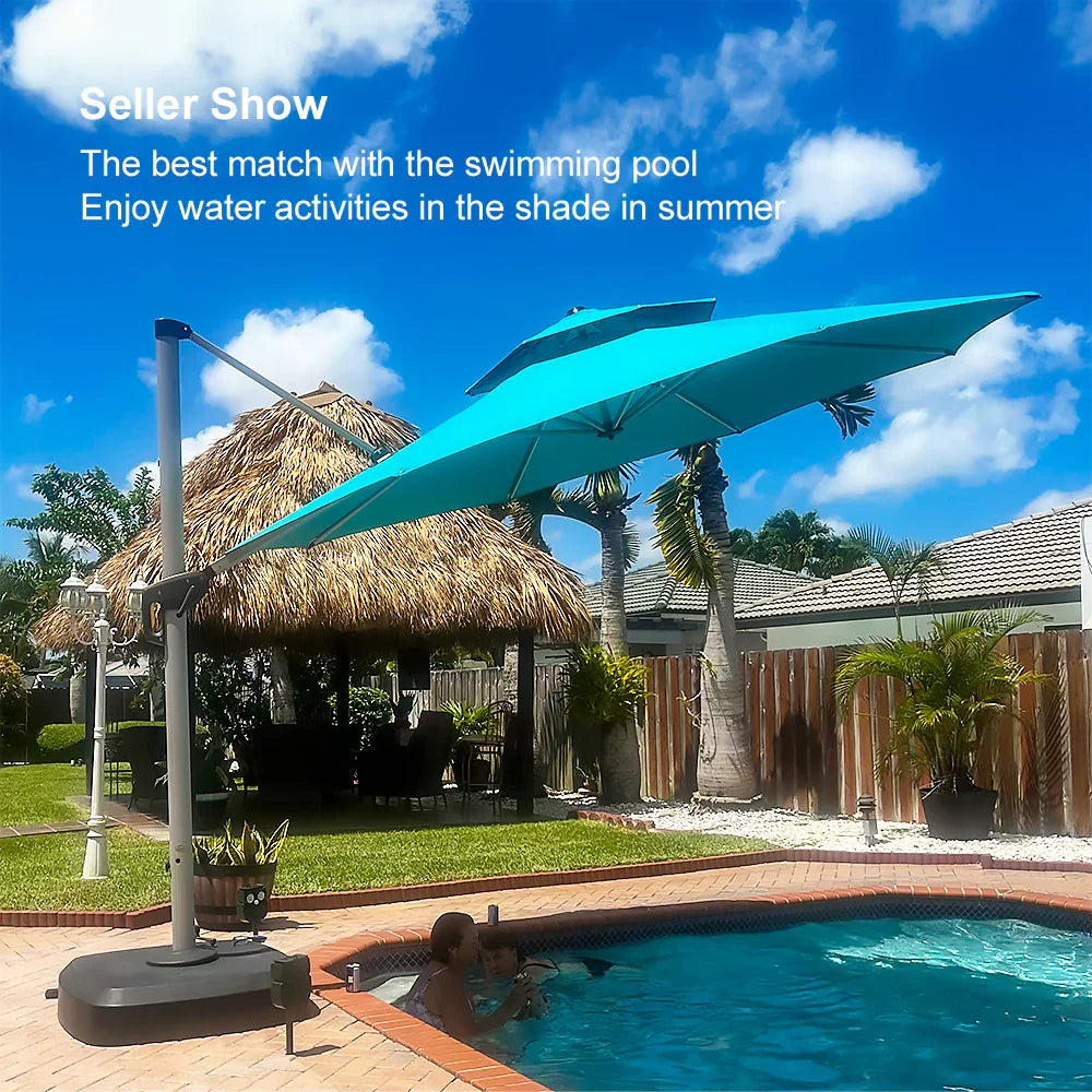 PURPLE LEAF Round Cantilever Patio Umbrella Heavy Duty Umbrella for Porch Garden Pool
