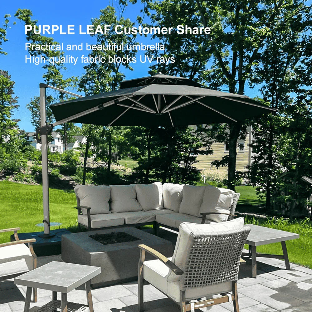 PURPLE LEAF Round Cantilever Patio Umbrella Heavy Duty Umbrella for Porch Garden Pool