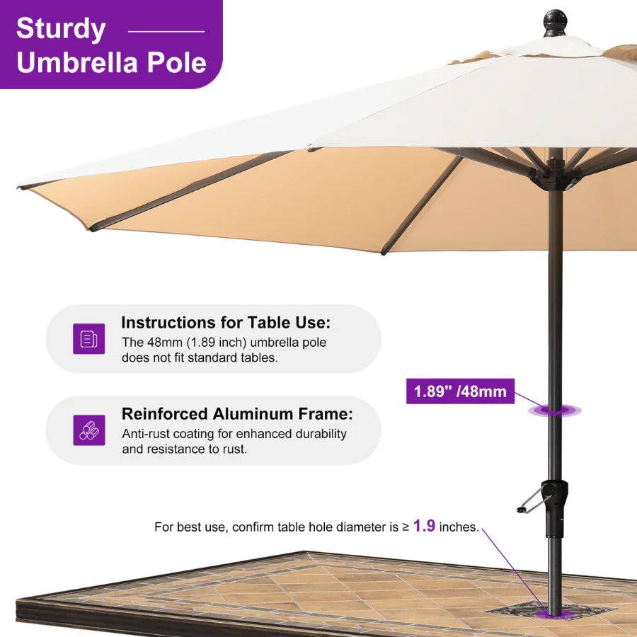 PURPLE LEAF Aluminum Patio Table Umbrella Heavy Duty Market Umbrella with Base
