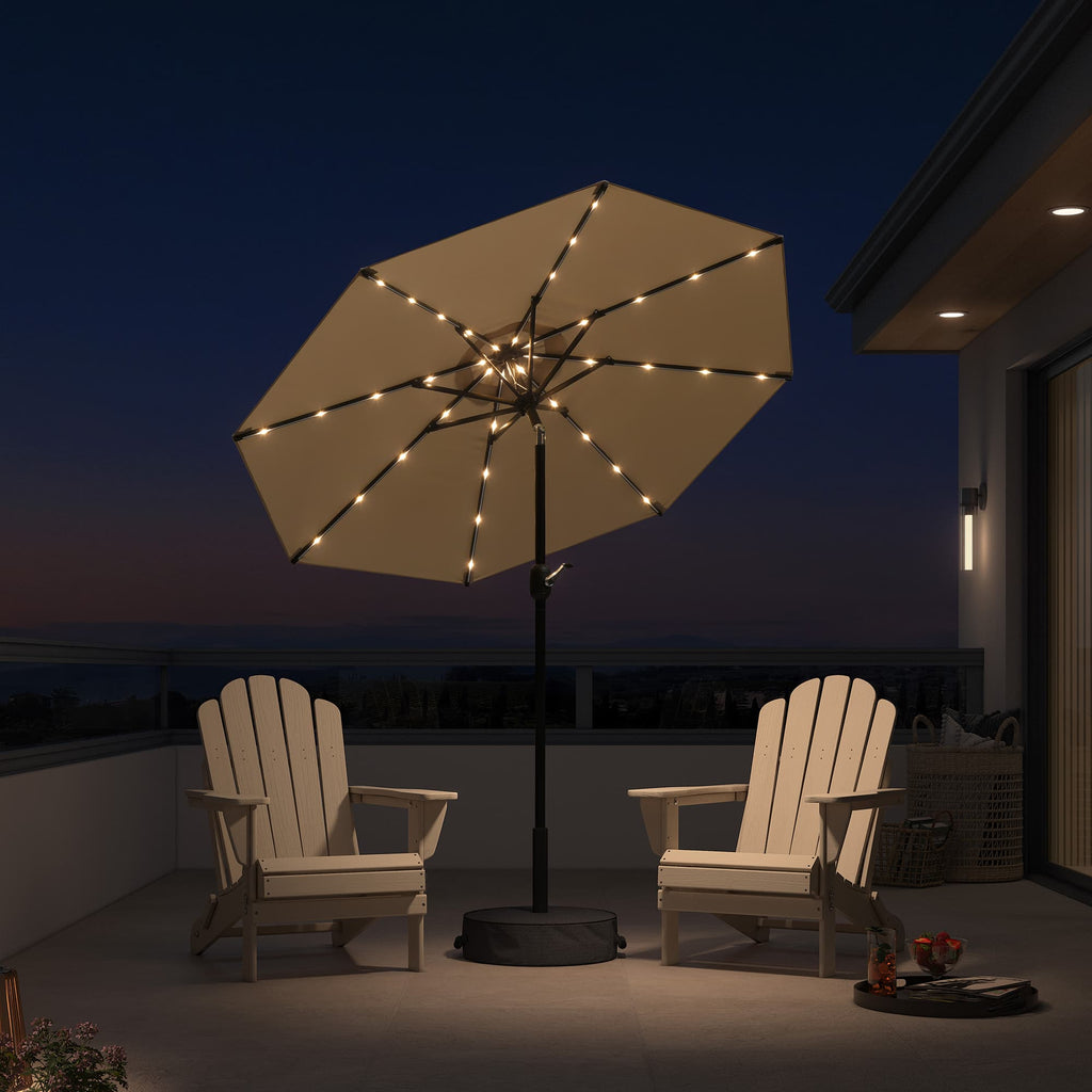 PURPLE LEAF Black Frame Tilting Market Umbrella with Lights Table Umbrella with Base Outside Patio