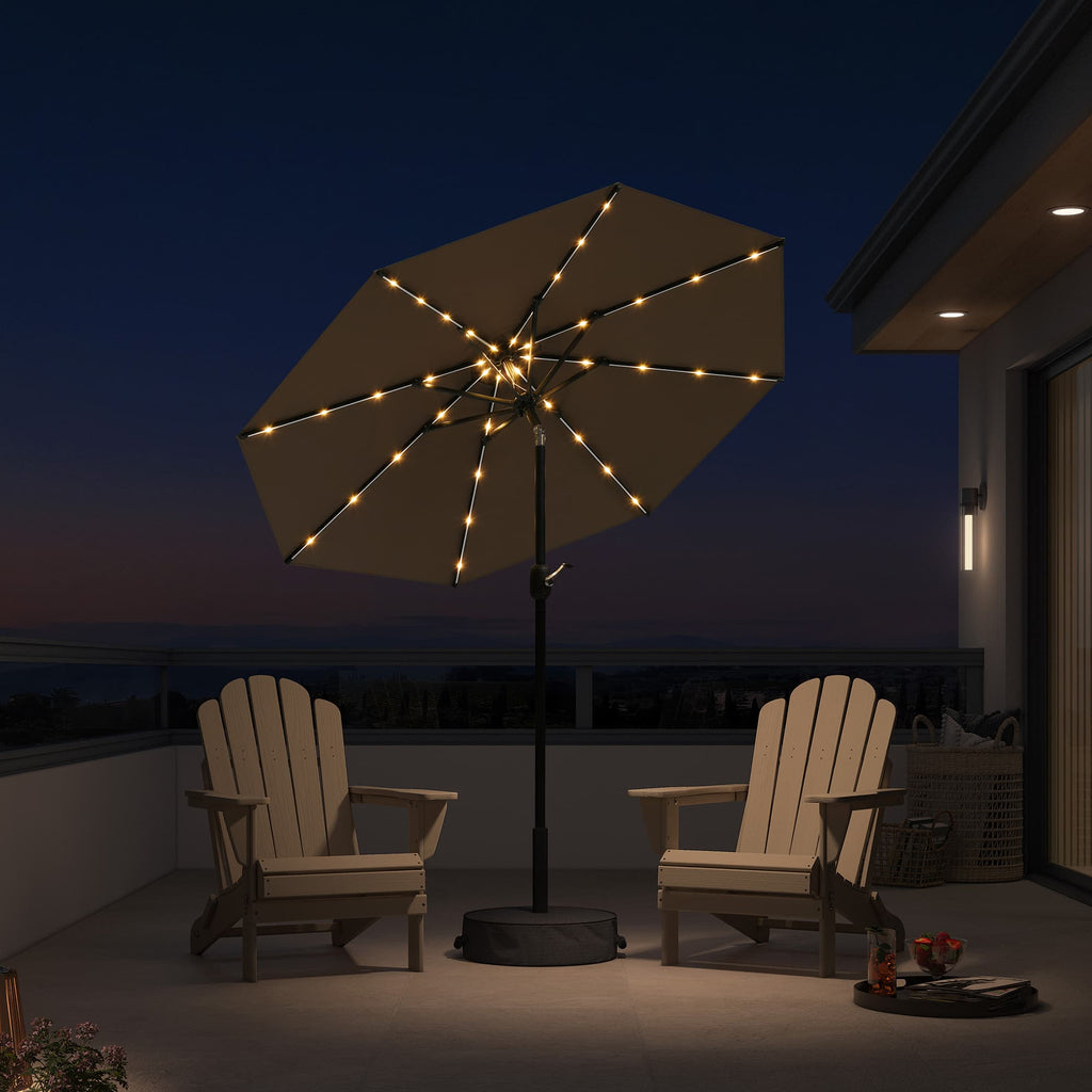 PURPLE LEAF Black Frame Tilting Market Umbrella with Lights Table Umbrella with Base Outside Patio