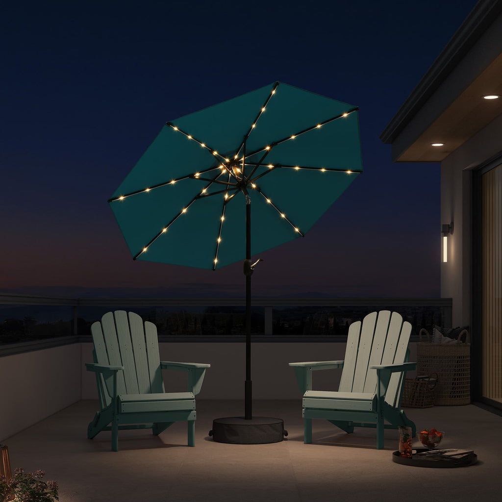 PURPLE LEAF Black Frame Tilting Market Umbrella with Lights Table Umbrella with Base Outside Patio