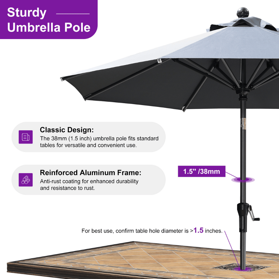 PURPLE LEAF Round Tilting Patio Umbrella with Base, Milan Porch Table Umbrella