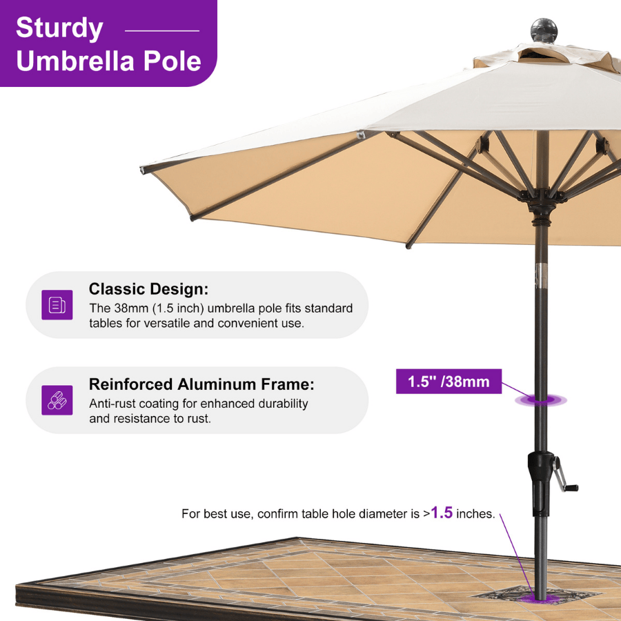 PURPLE LEAF Round Tilting Patio Umbrella with Base, Milan Porch Table Umbrella
