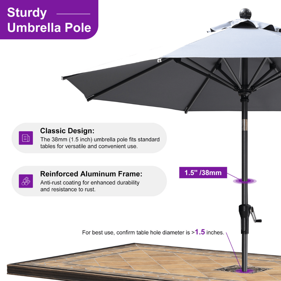 PURPLE LEAF Round Tilting Patio Umbrella with Base, Milan Porch Table Umbrella