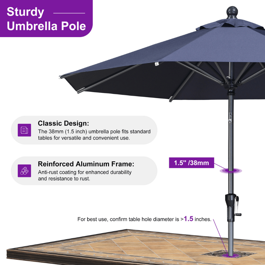 PURPLE LEAF Round Tilting Patio Umbrella with Base, Milan Porch Table Umbrella