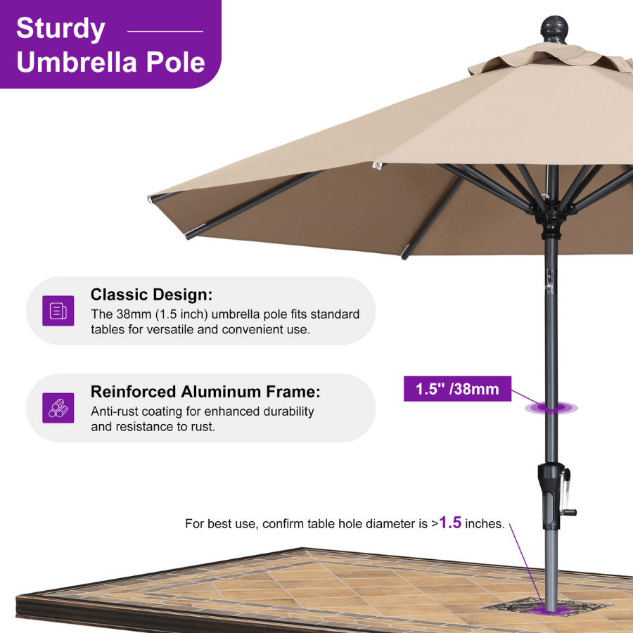 PURPLE LEAF Round Tilting Patio Umbrella with Base, Milan Porch Table Umbrella