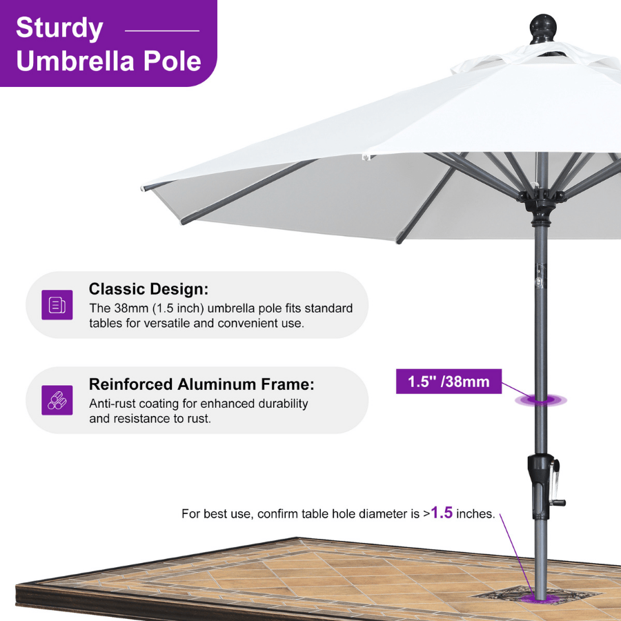 PURPLE LEAF Round Tilting Patio Umbrella with Base, Milan Porch Table Umbrella
