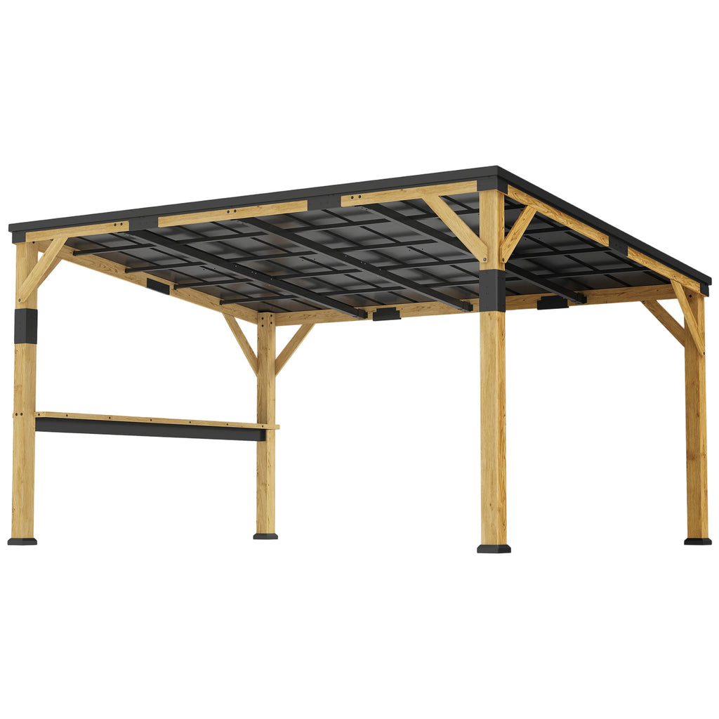 PerArbor 10' x 14' Wooden Lean-to Gazebo with Galvanized Steel Sloped Roof and Bar Shelf
