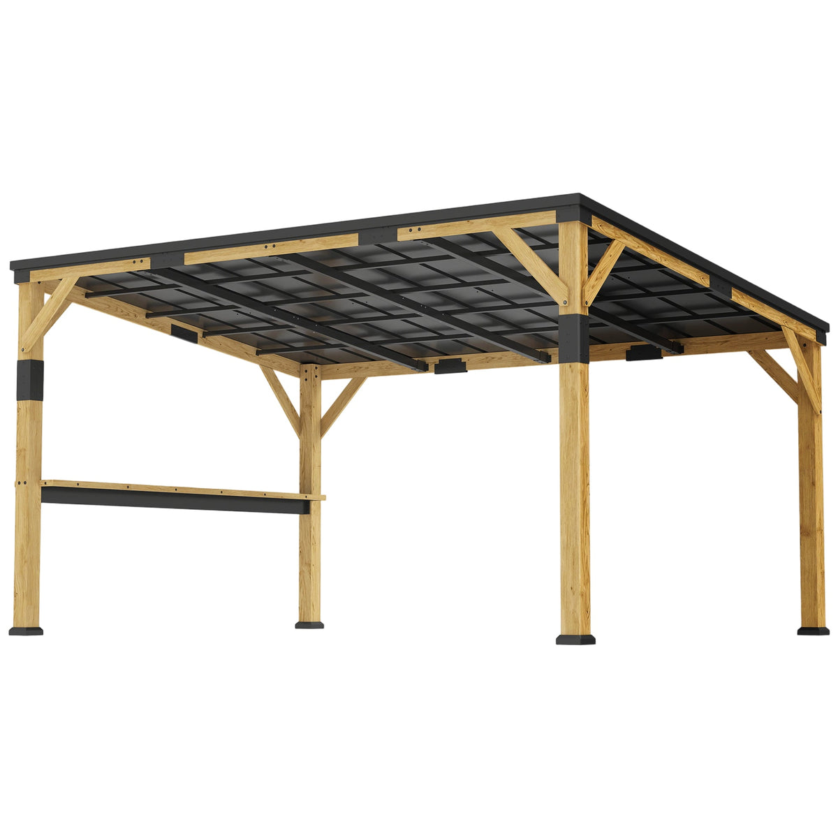 PerArbor 10' x 14' Wooden Lean-to Gazebo with Galvanized Steel Sloped Roof and Bar Shelf