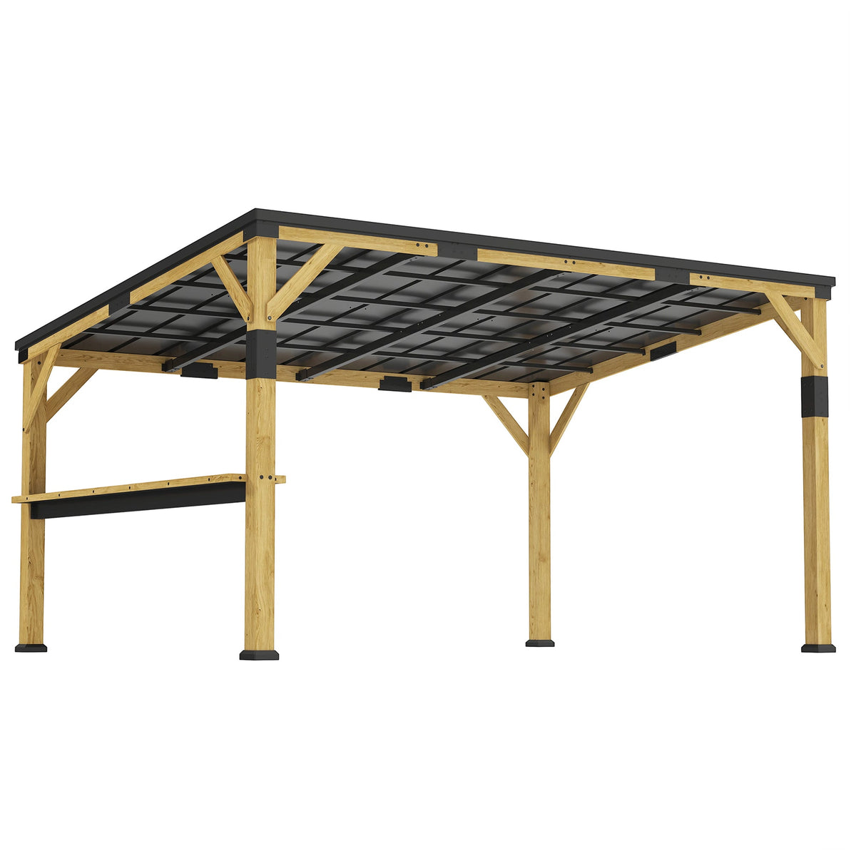 PerArbor 10' x 14' Wooden Lean-to Gazebo with Galvanized Steel Sloped Roof and Bar Shelf