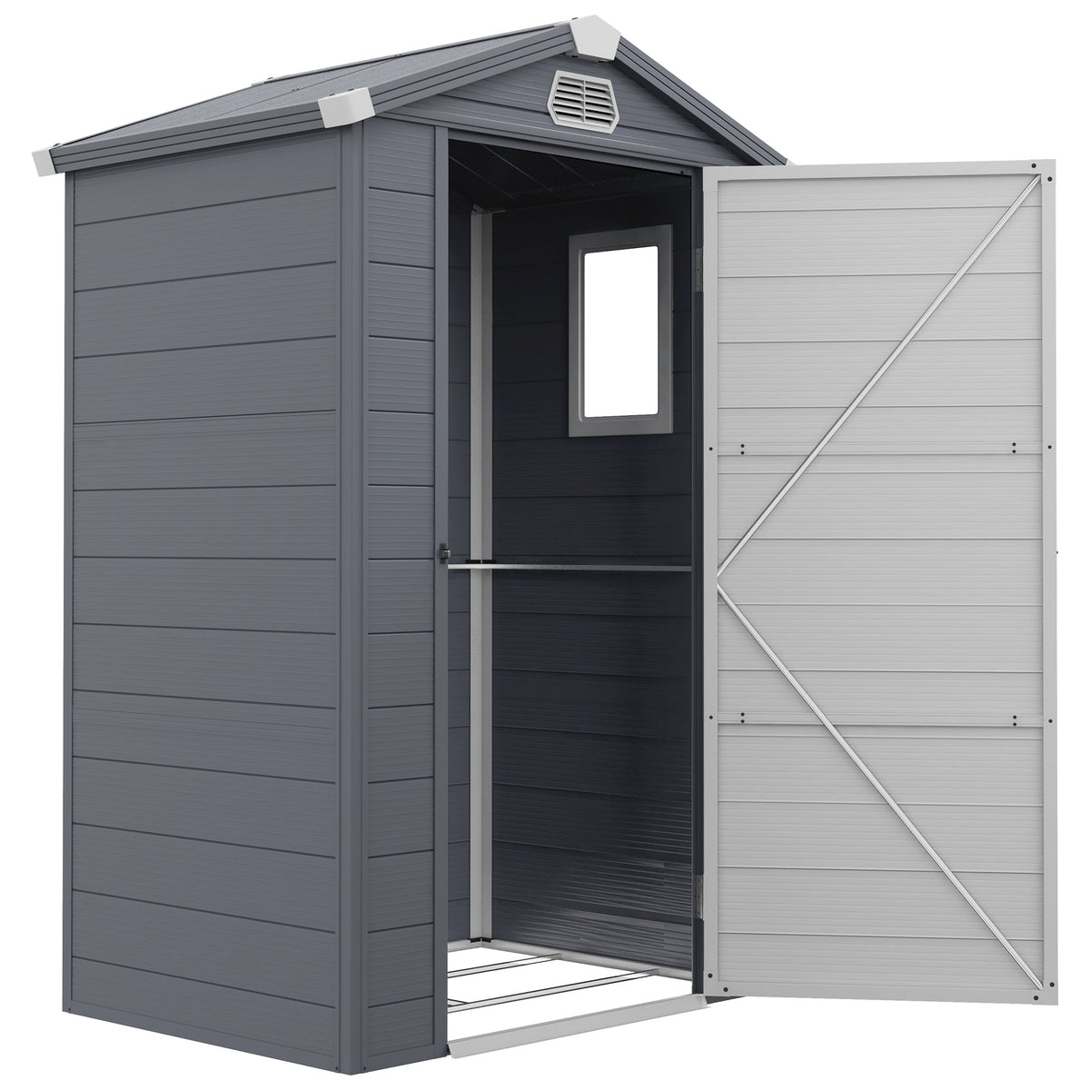 4.4' x 3.3' Garden Storage Shed with Aluminum Frame, Latched Door & Air Vents, Grey