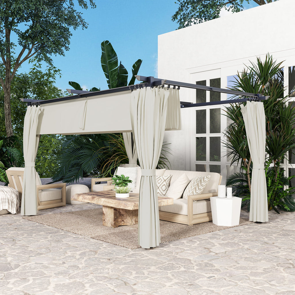 10' x 13' Retractable Pergola Canopy with Curtains, Cream White