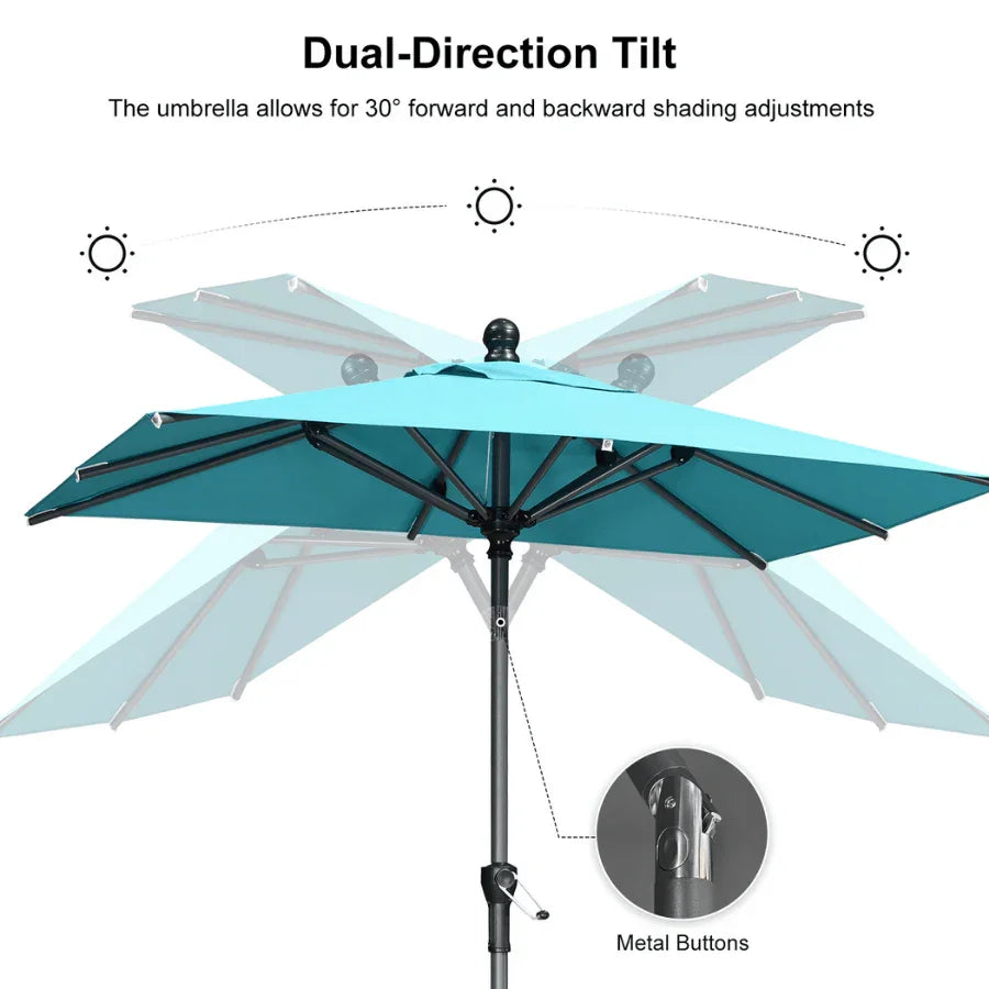 PURPLE LEAF Crank and Tilt Rectangular Outdoor Patio Market Umbrella with Base