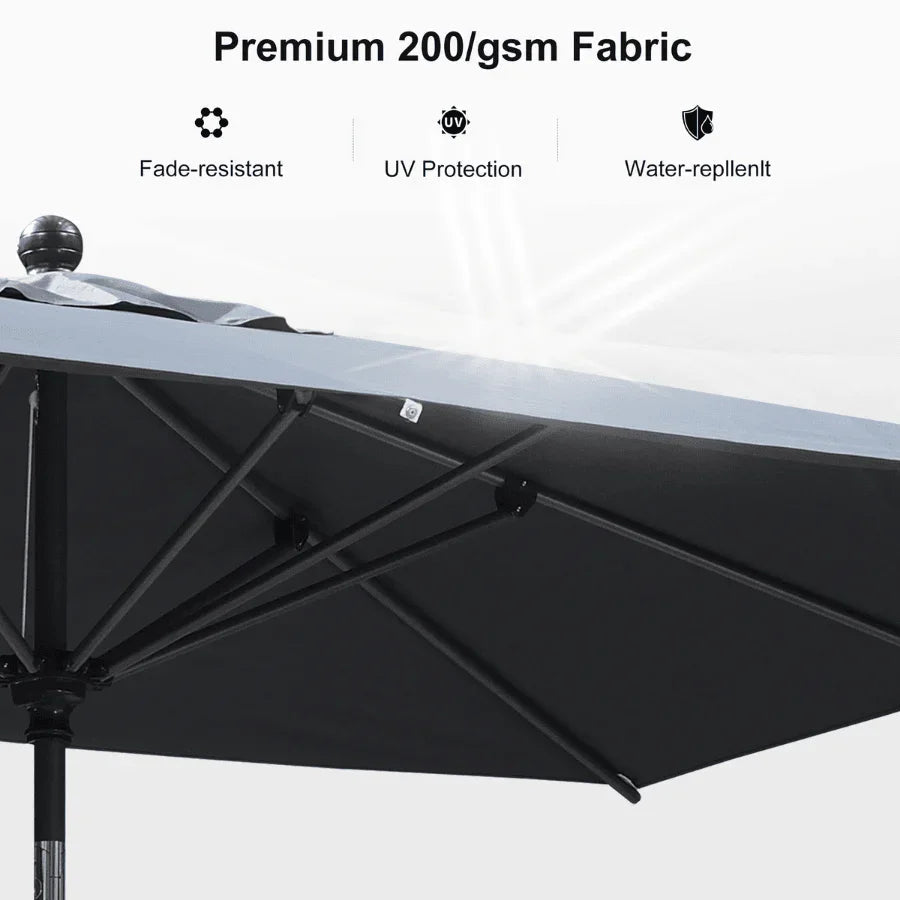 PURPLE LEAF – Parasol carré de table de terrasse avec manivelle, inclinaison et base pour jardin et porche
