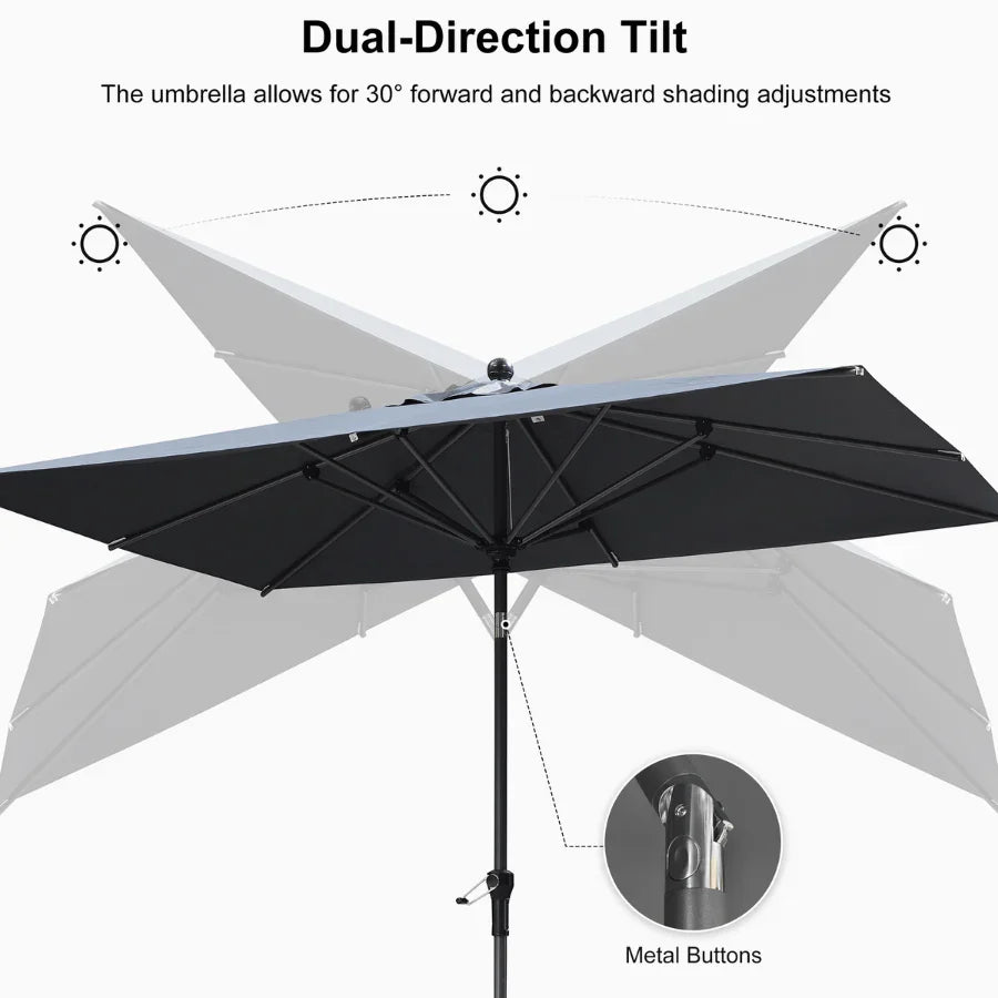PURPLE LEAF Crank and Tilt Rectangular Outdoor Patio Market Umbrella with Base