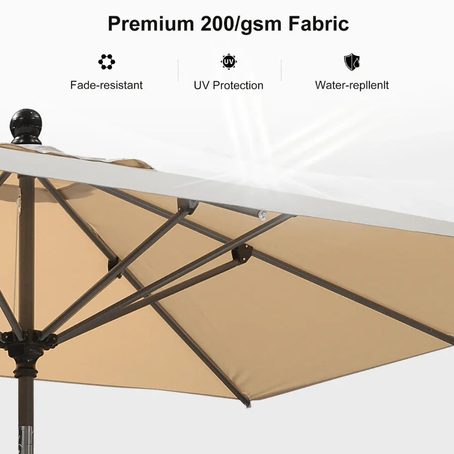 PURPLE LEAF Crank and Tilt Rectangular Outdoor Patio Market Umbrella with Base