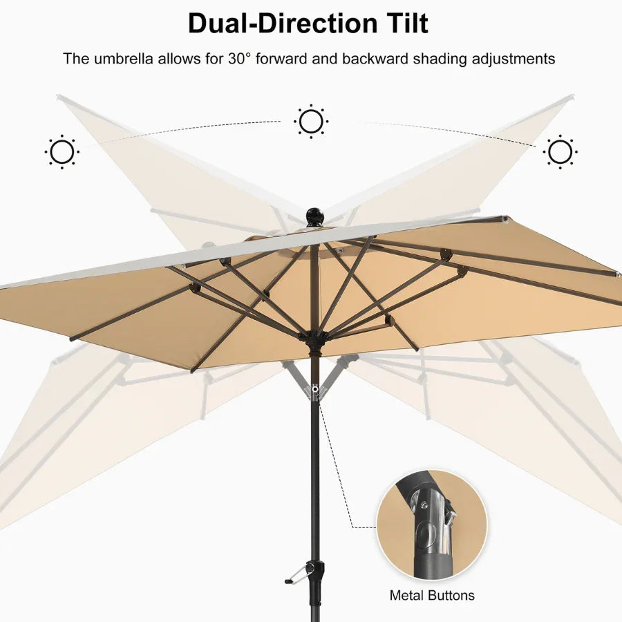 PURPLE LEAF Crank and Tilt Rectangular Outdoor Patio Market Umbrella with Base