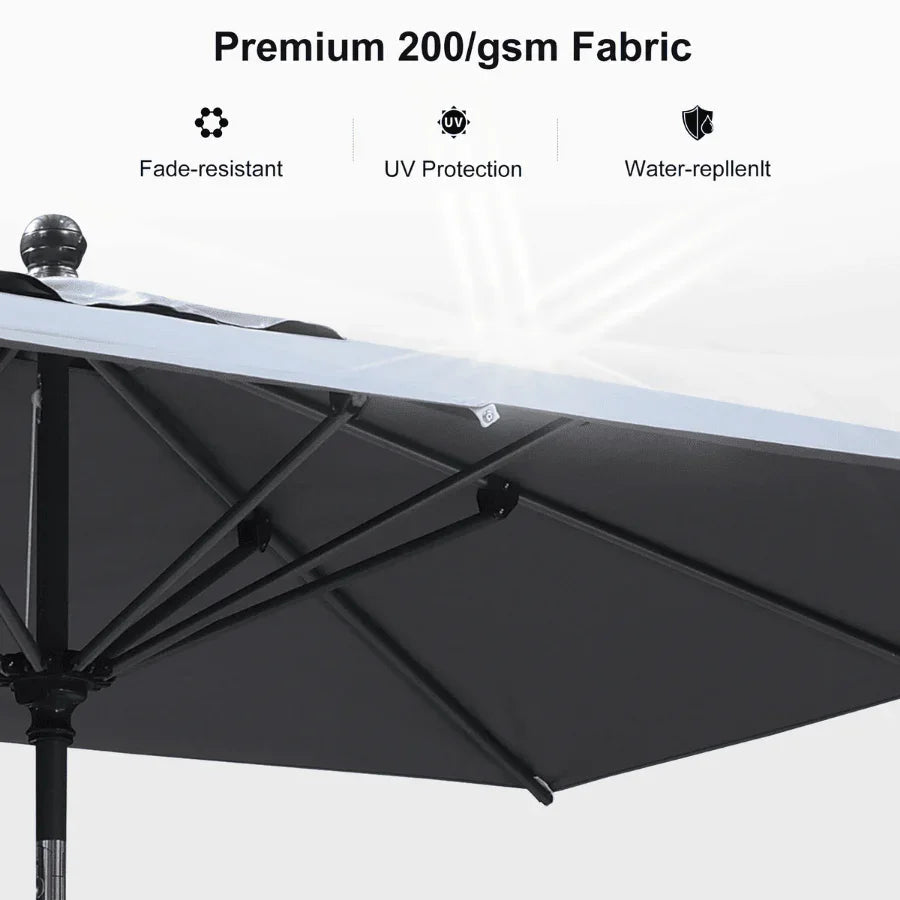PURPLE LEAF – Parasol carré de table de terrasse avec manivelle, inclinaison et base pour jardin et porche