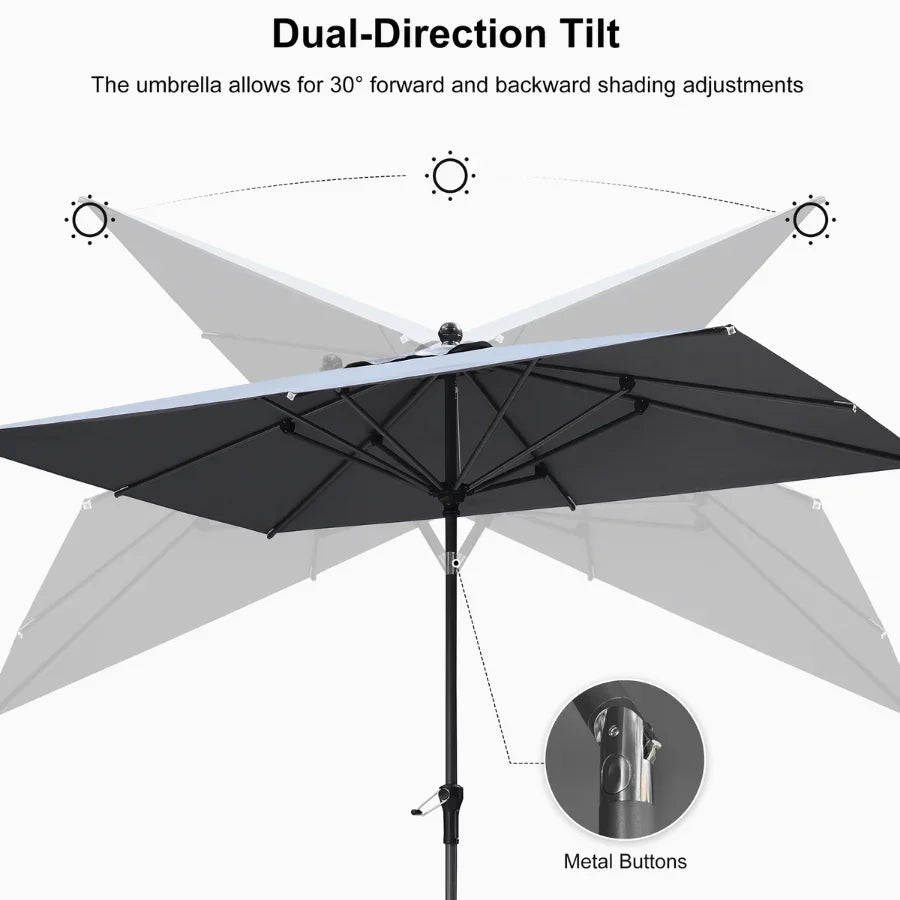 PURPLE LEAF – Parasol carré de table de terrasse avec manivelle, inclinaison et base pour jardin et porche