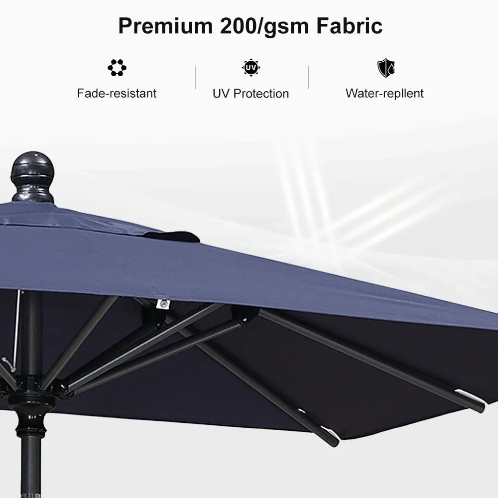 PURPLE LEAF Crank and Tilt Rectangular Outdoor Patio Market Umbrella with Base