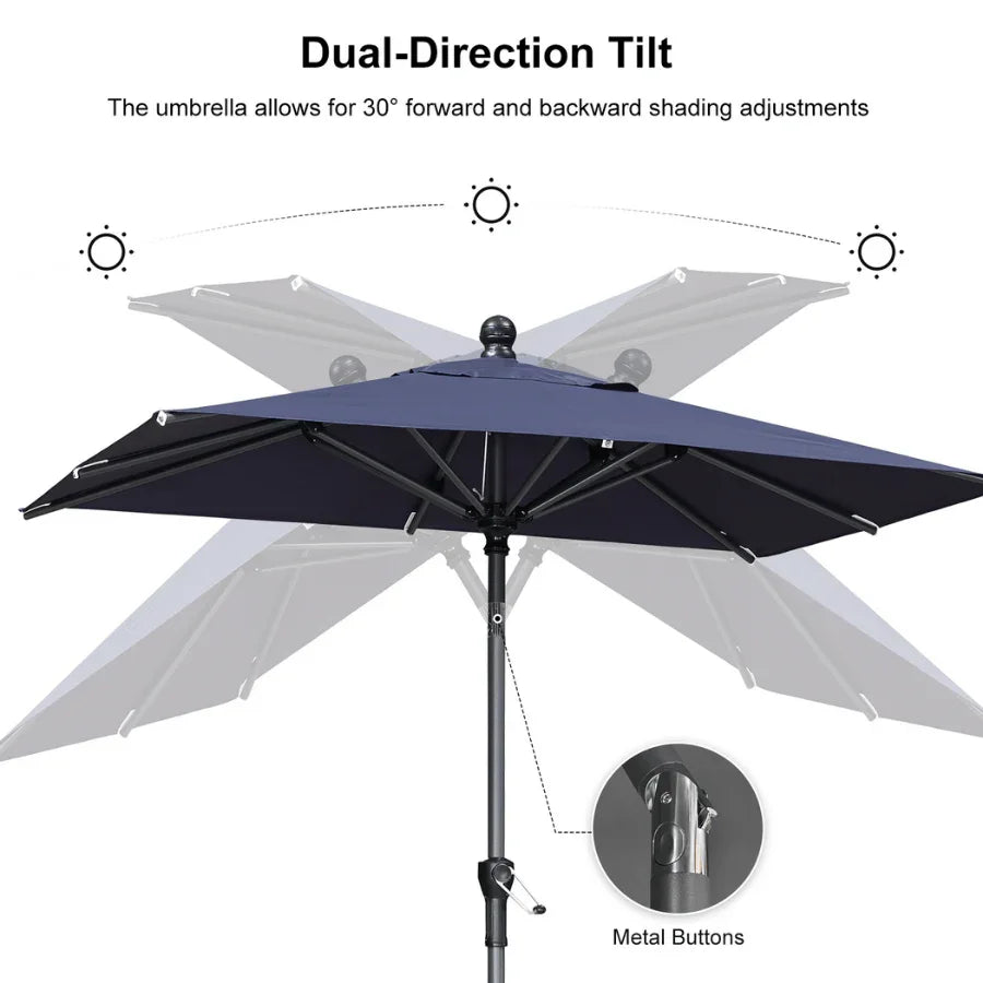 PURPLE LEAF – Parasol carré de table de terrasse avec manivelle, inclinaison et base pour jardin et porche