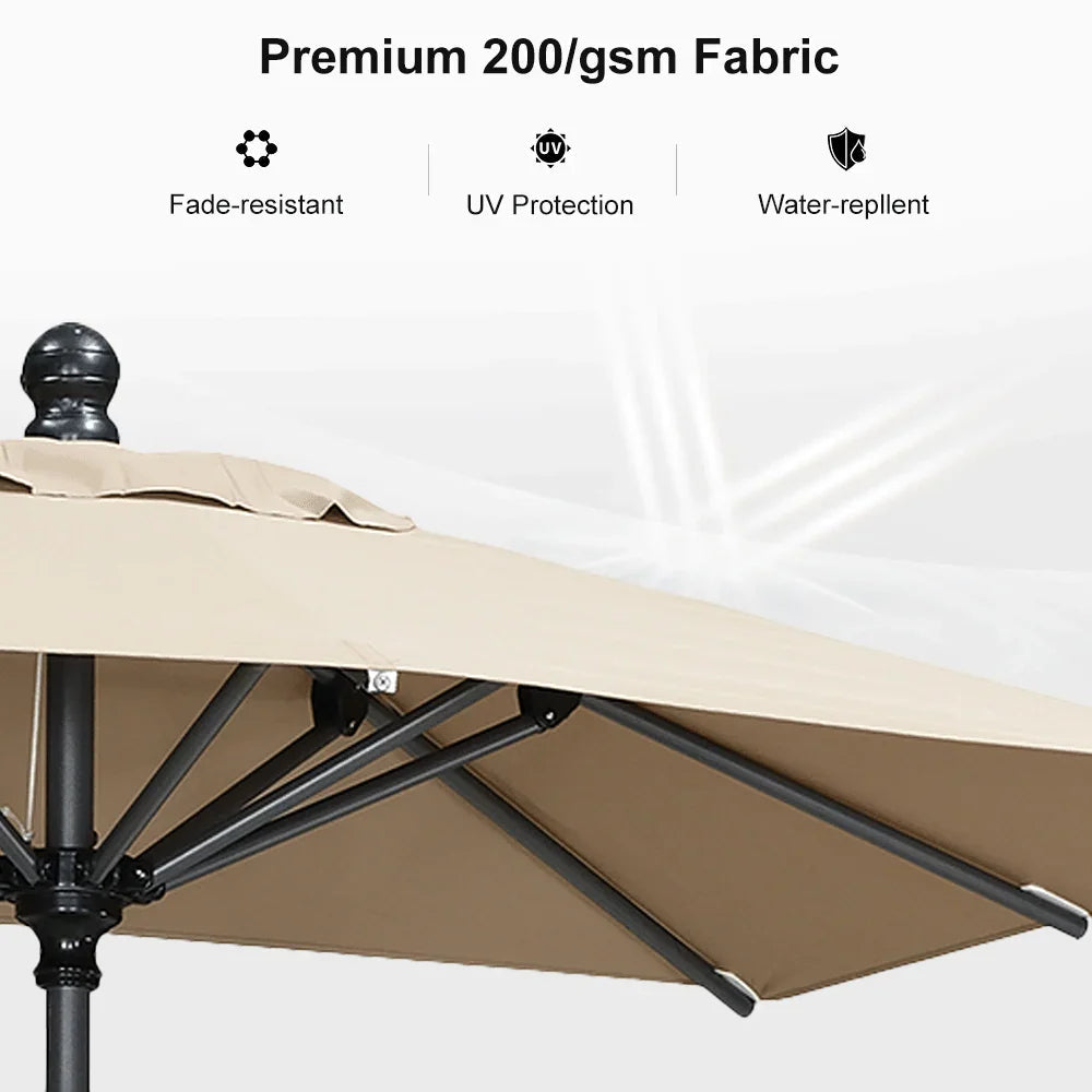 PURPLE LEAF Crank and Tilt Rectangular Outdoor Patio Market Umbrella with Base
