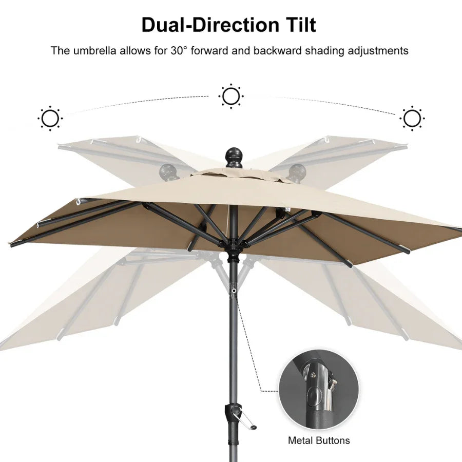 PURPLE LEAF – Parasol carré de table de terrasse avec manivelle, inclinaison et base pour jardin et porche