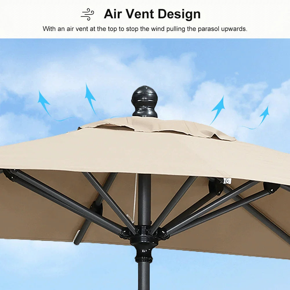 PURPLE LEAF – Parasol carré de table de terrasse avec manivelle, inclinaison et base pour jardin et porche