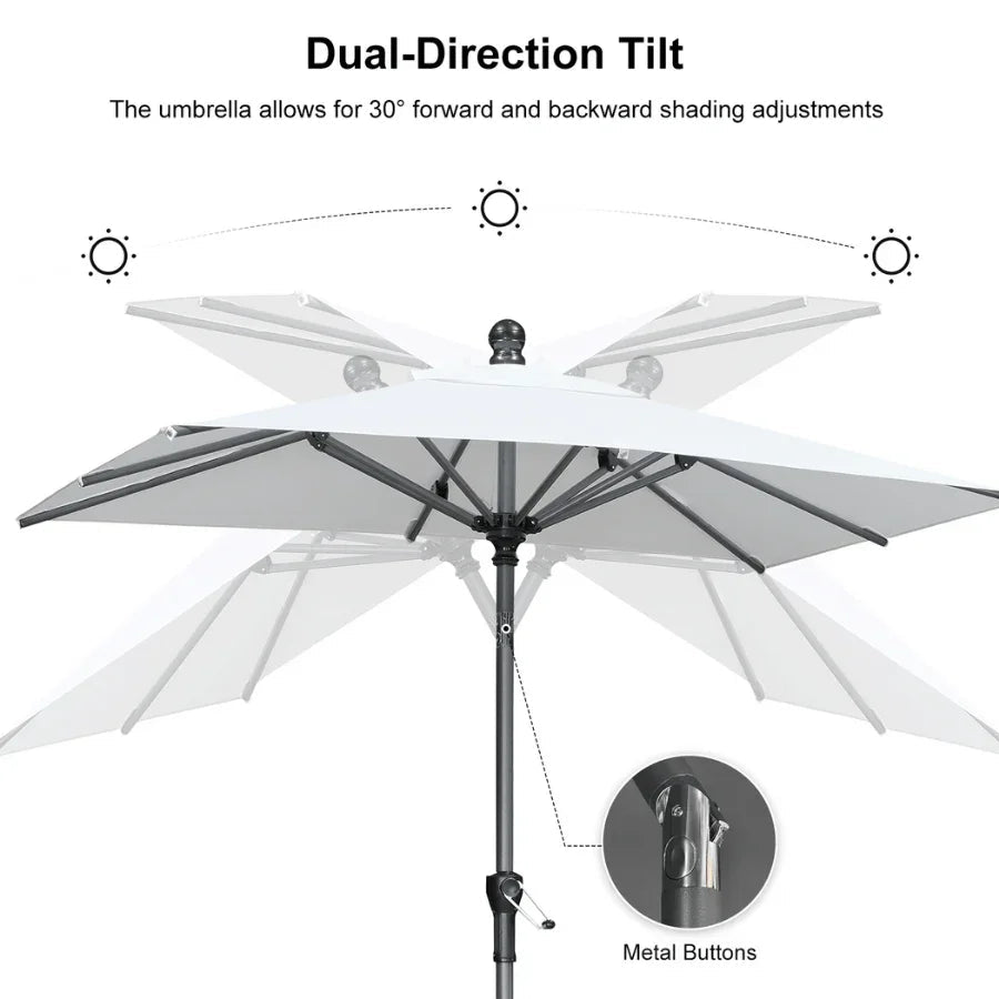 PURPLE LEAF Crank and Tilt Rectangular Outdoor Patio Market Umbrella with Base