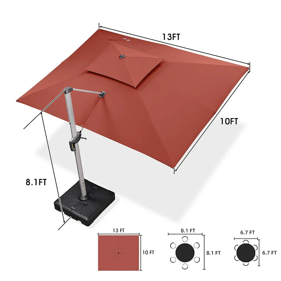 PURPLE LEAF Rectangular Large Outdoor Cantilever Umbrella With Base for Garden, Pool