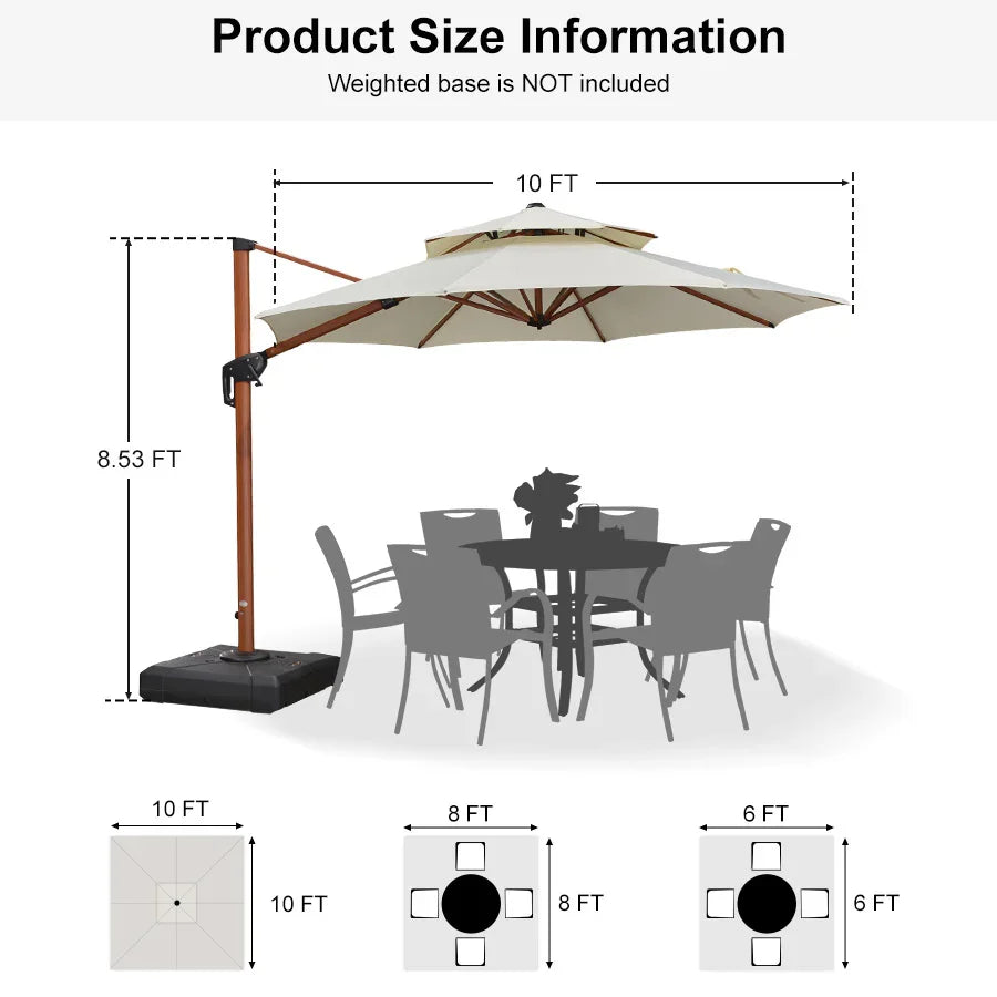 PURPLE LEAF Double Top 10 / 11 / 12 / 13 ft Round Aluminum Patio Umbrella in Wood Color