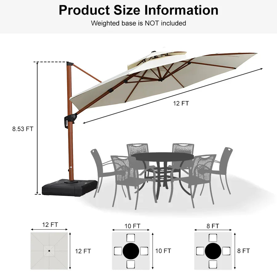 PURPLE LEAF Double Top 10 / 11 / 12 / 13 ft Round Aluminum Patio Umbrella in Wood Color