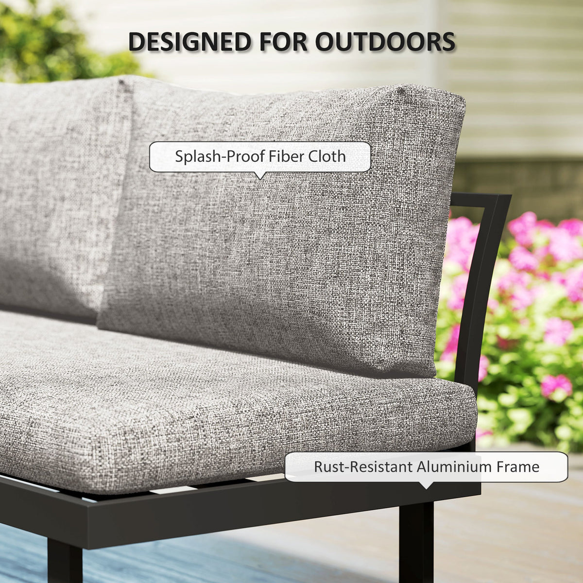 3pc Sectional Patio Set with 2 Loveseats and WPC Table, Light Grey