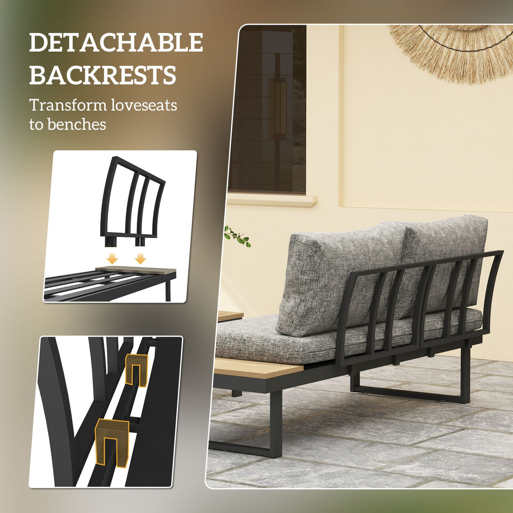 3pc Sectional Patio Set with 2 Loveseats and WPC Table, Light Grey