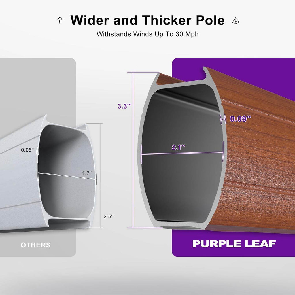PURPLE LEAF Outdoor Garden Umbrella with Base, Cantilever Umbrellas in Wood Color
