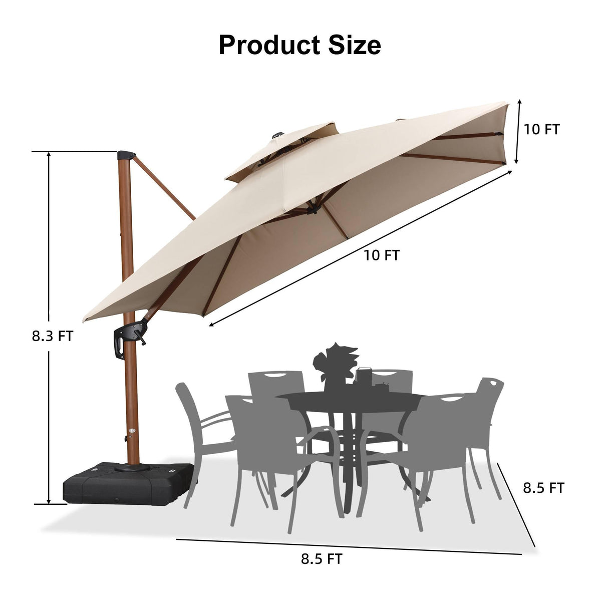 PURPLE LEAF Outdoor Garden Umbrella with Base, Cantilever Umbrellas in Wood Color