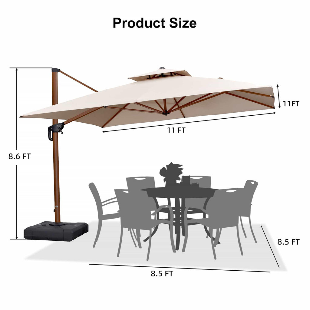 PURPLE LEAF Outdoor Garden Umbrella with Base, Cantilever Umbrellas in Wood Color