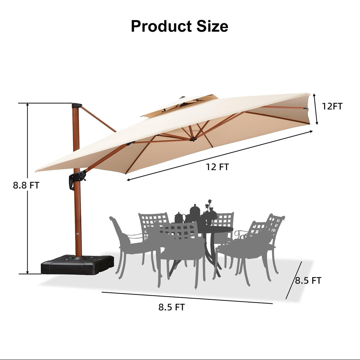 PURPLE LEAF Outdoor Garden Umbrella with Base, Cantilever Umbrellas in Wood Color