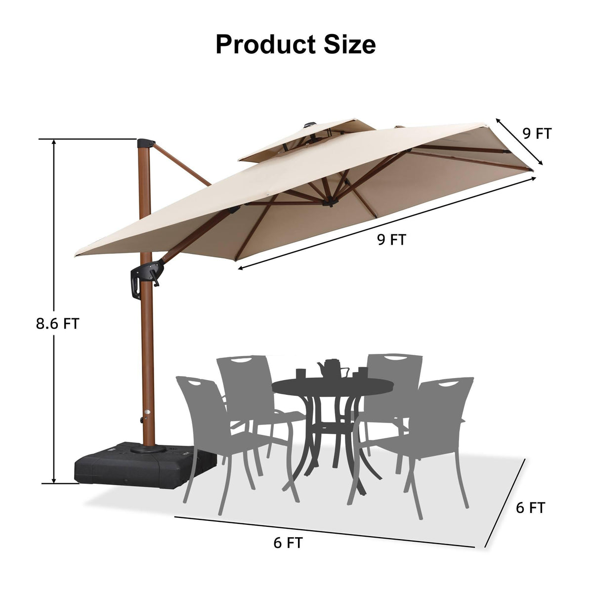 PURPLE LEAF Outdoor Garden Umbrella with Base, Cantilever Umbrellas in Wood Color