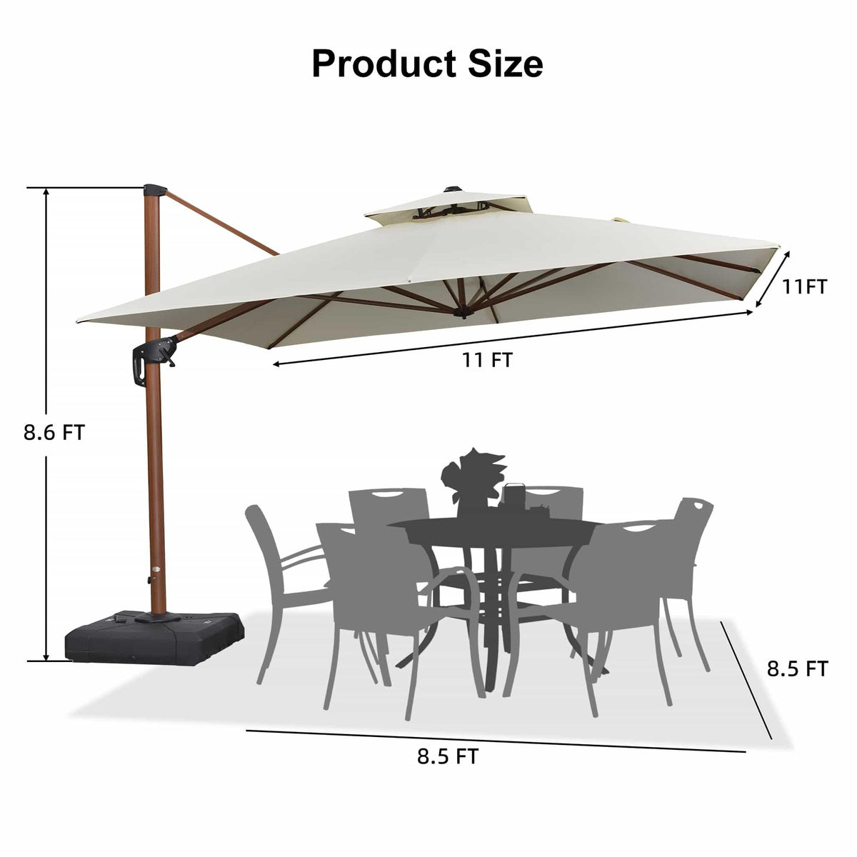 PURPLE LEAF Outdoor Garden Umbrella with Base, Cantilever Umbrellas in Wood Color