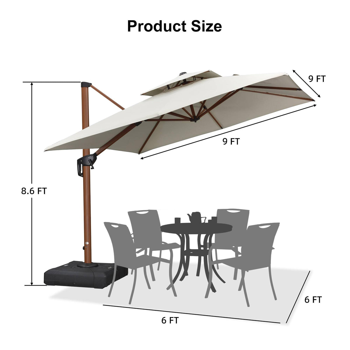 PURPLE LEAF Outdoor Garden Umbrella with Base, Cantilever Umbrellas in Wood Color