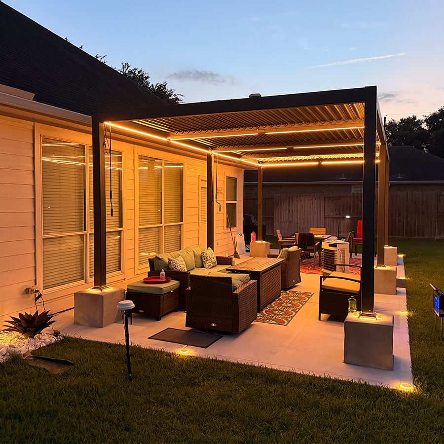 PURPLE LEAF Caesar Solar Louvered Pergola with LED Strip Lights and Control Panel Aluminum Outdoor Pergola with Adjustable Roof for Patio Deck Garden Yard Gray