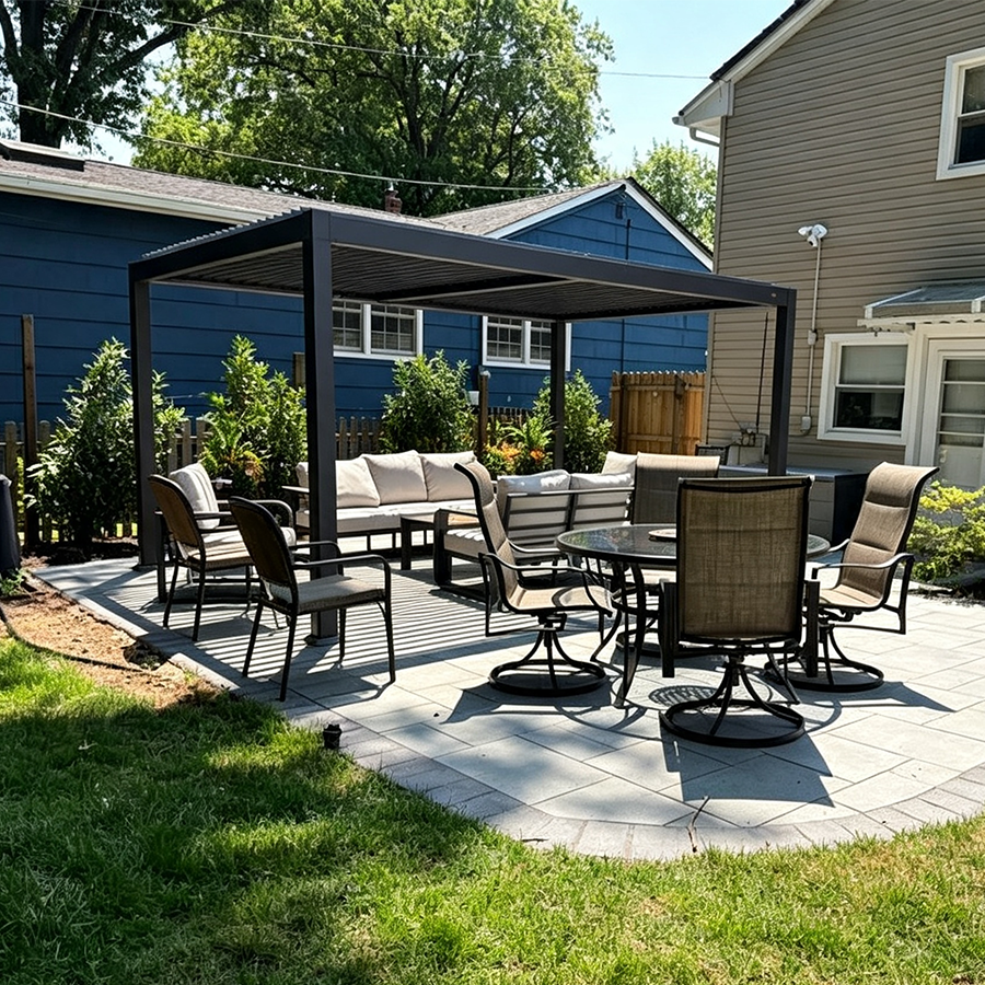 PURPLE LEAF Caesar Outdoor Louvered Pergola Patio Sun Shade Shelter with Adjustable Hardtop Patio Pergola Grey