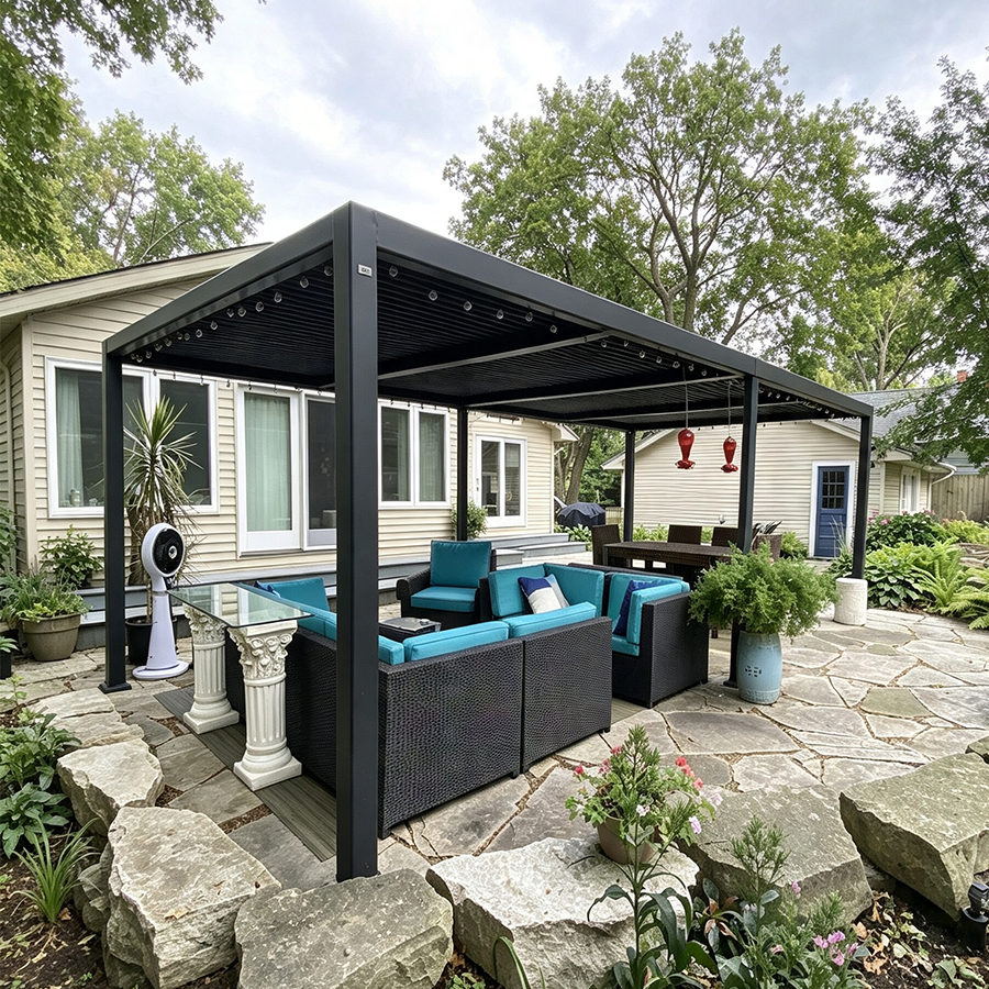 PURPLE LEAF Caesar Outdoor Louvered Pergola Patio Sun Shade Shelter with Adjustable Hardtop Patio Pergola Grey