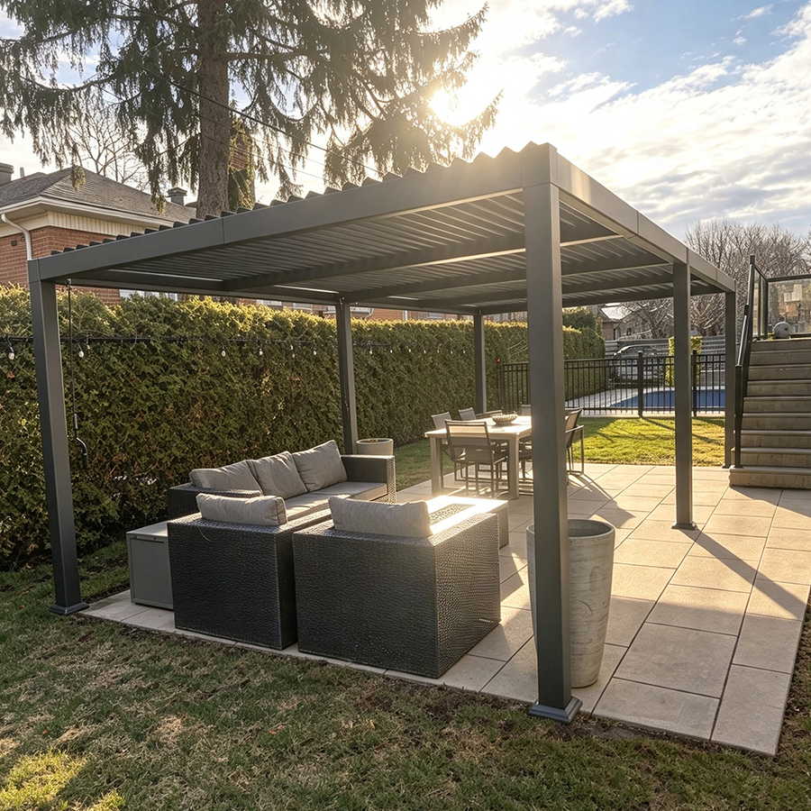 PURPLE LEAF Caesar Outdoor Louvered Pergola Patio Sun Shade Shelter with Adjustable Hardtop Patio Pergola Grey