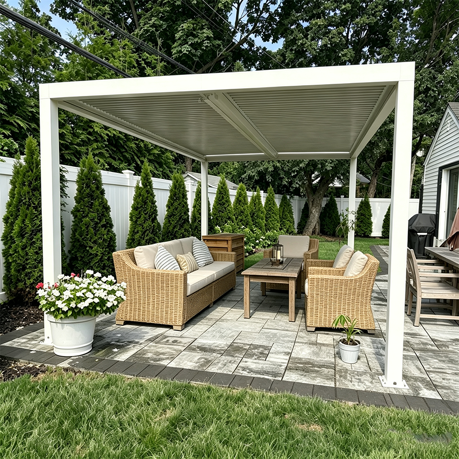PURPLE LEAF Athena Louvered Pergola Modern White Pergola with Adjustable Roof for Deck Backyard Garden