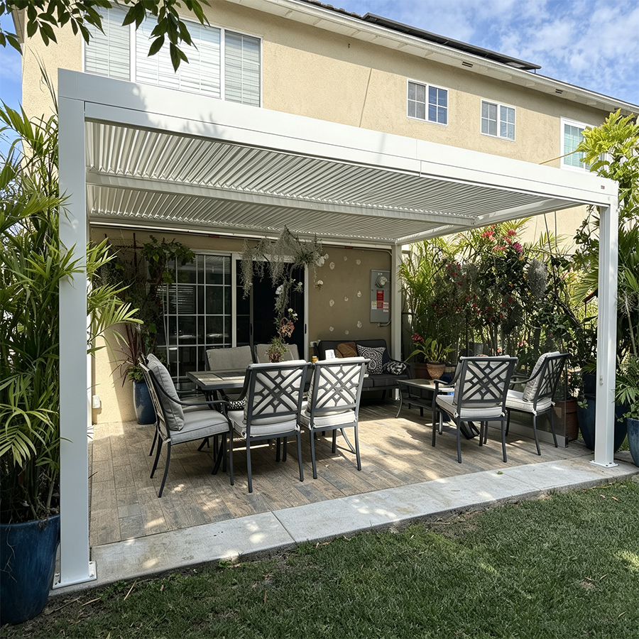 PURPLE LEAF Athena Louvered Pergola Modern White Pergola with Adjustable Roof for Deck Backyard Garden