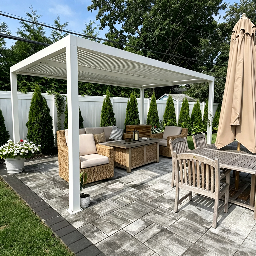 PURPLE LEAF Athena Louvered Pergola Modern White Pergola with Adjustable Roof for Deck Backyard Garden