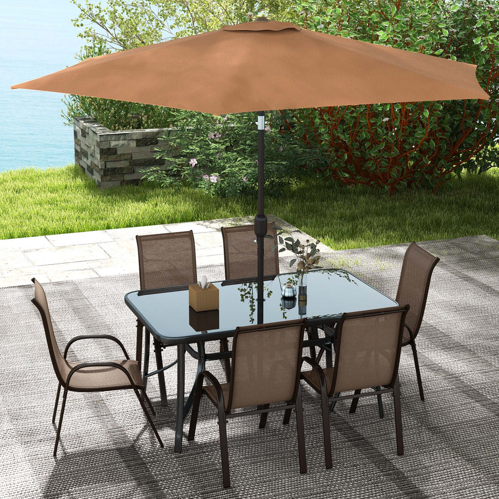 8-Piece Patio Dining Set with 9 Ft Table Umbrella, Mixed Brown